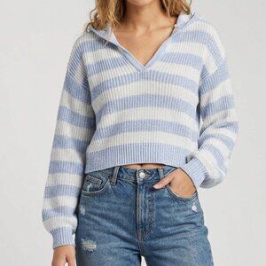 Billabong Blue Striped Cropped Knit Hoodie size small